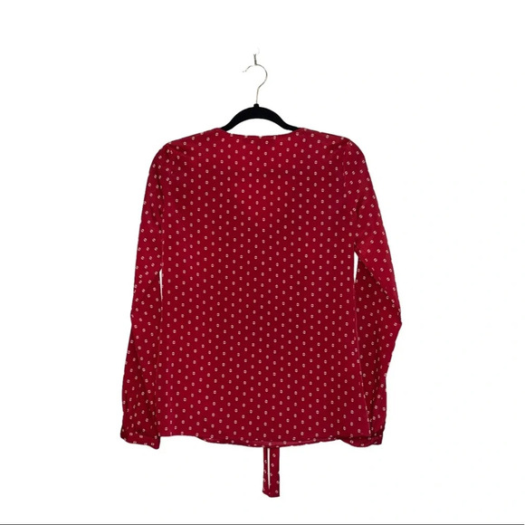 BCBG Paris Red & White Printed Tie Neck V-neck Long Sleeve Blouse Xsmall Women’s - Picture 6 of 11